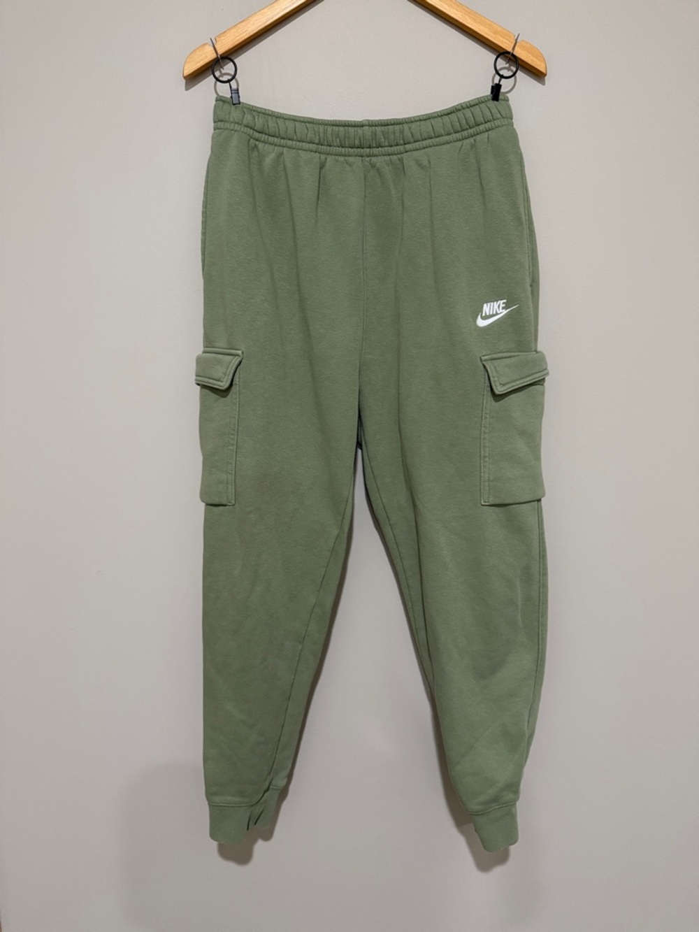 Nike Olive Green Cargo Joggers with White Swoosh Logo